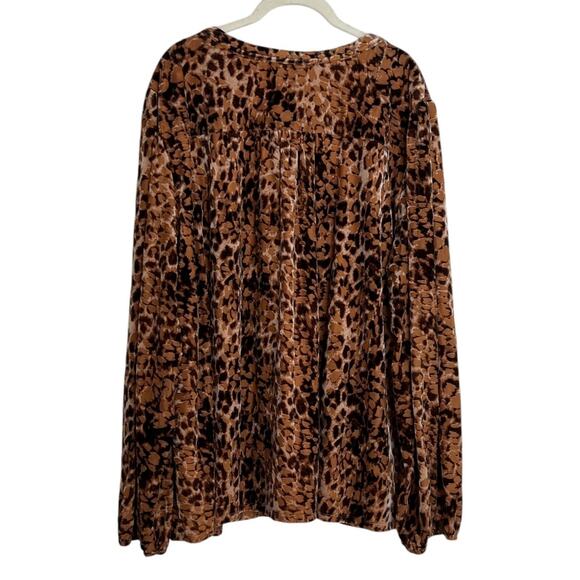 Nurture by Westbound Womens Tunic 2X Brown Animal Print Velvet Long Sleeve - Picture 3 of 8